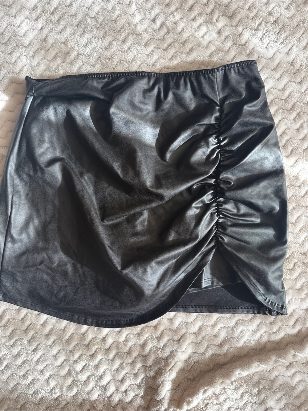 Black Faux Leather Ruched Mini Skirt